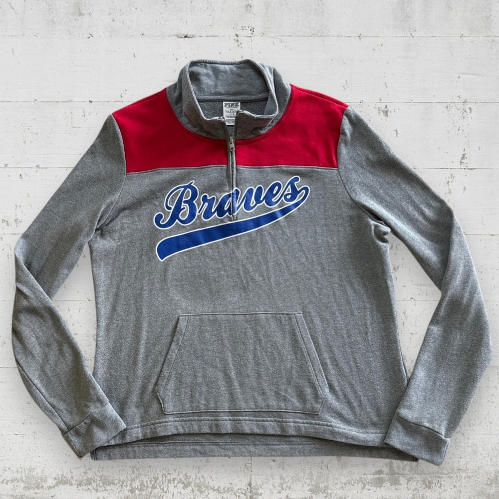 Atlanta Braves Women's 1/4 zip Pullover L PINK Victoria's Secret & 5th & Ocean